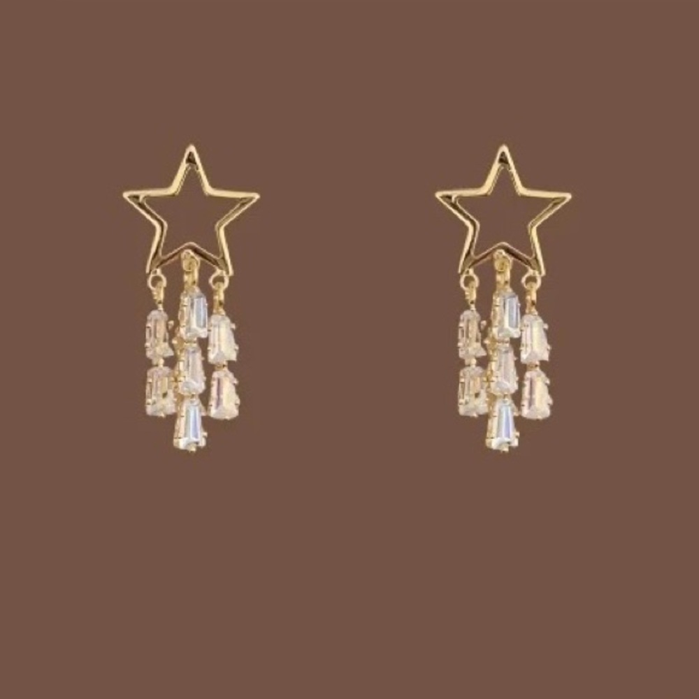 Gold Star Crystal Fringe Earrings